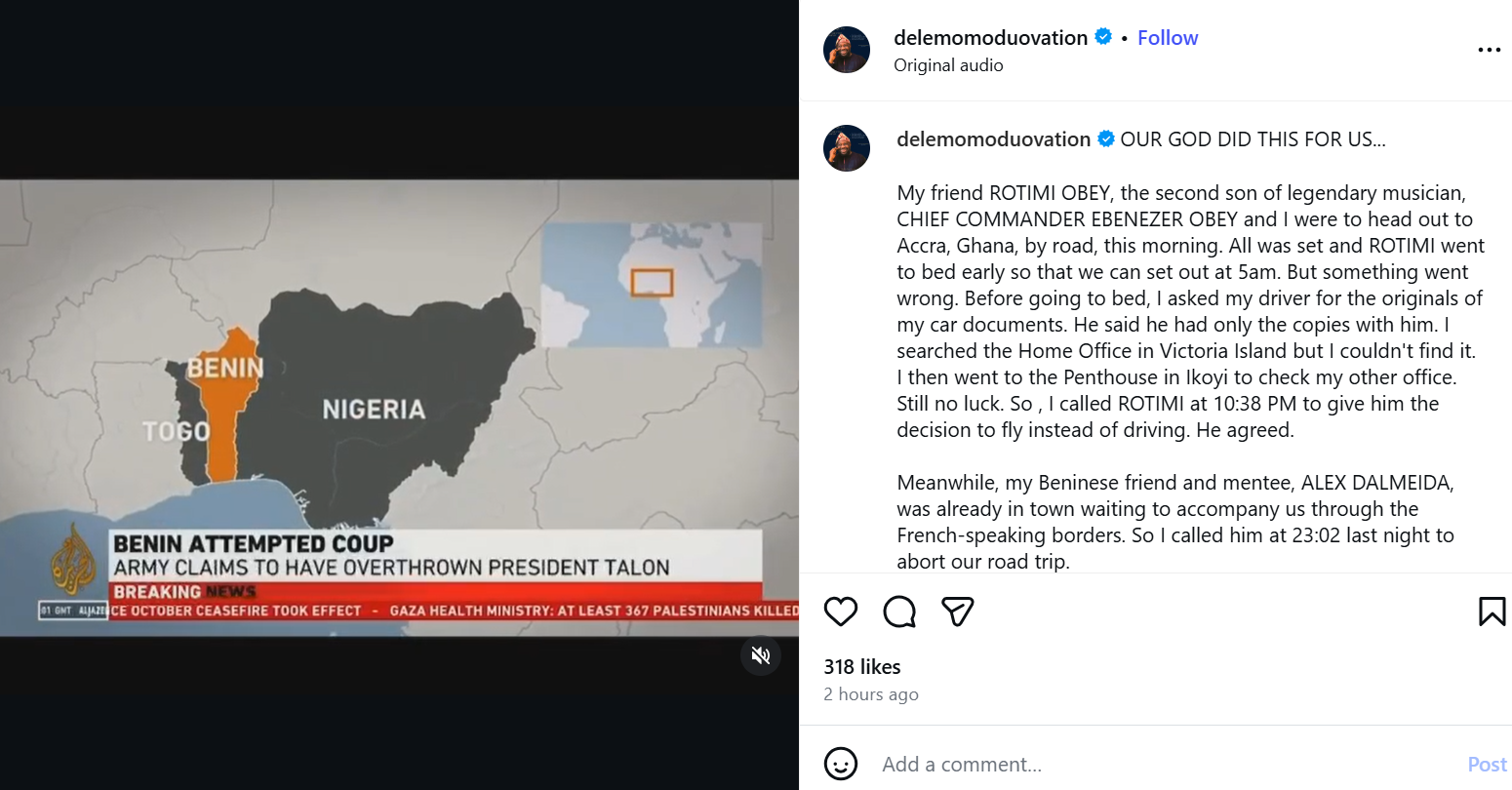 Media personality Dele Momodu explains how he escaped being in Benin Republic following coup attempt